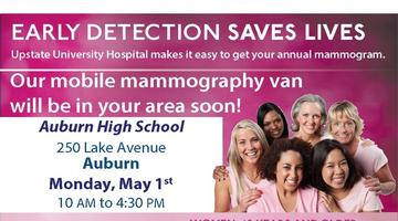 Upstate University Hospital’s Mammography Van at Auburn High School May 1